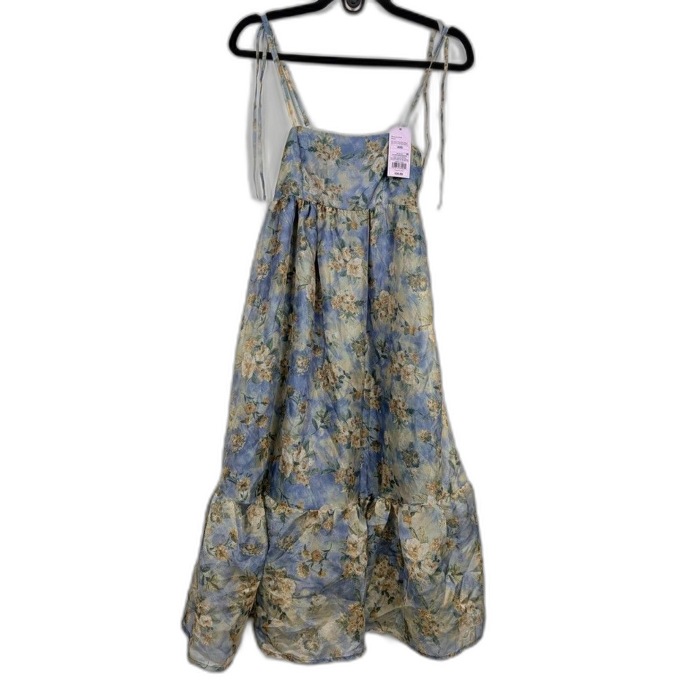 wild fable Blue Floral Midi Dress with Tie Straps